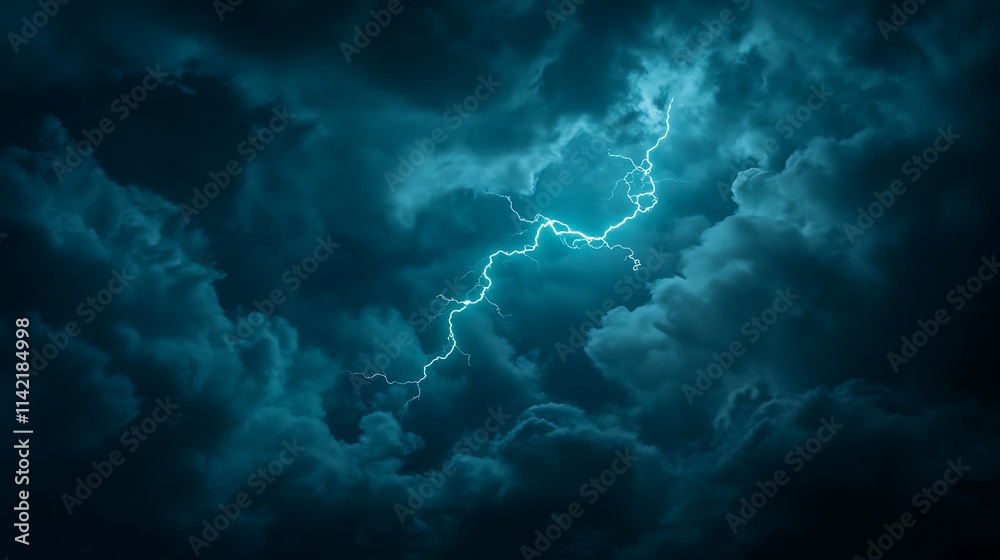 Naklejka premium Dramatic Lightning Striking Through Dark Storm Clouds Creating an Intense Atmosphere