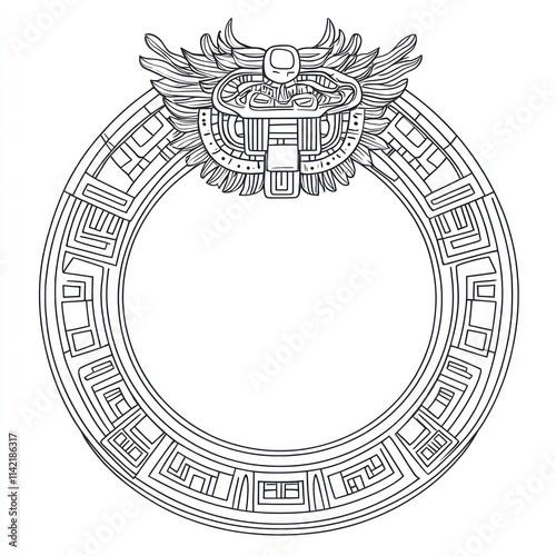 Circular Mayan Inspired Design with Winged Figure photo