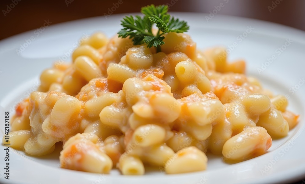Creamy macaroni and cheese with garnish Creamy macaroni and cheese with garnish