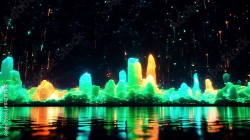 Digital festive fountain in the night