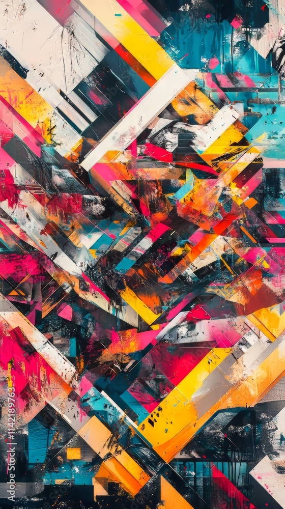 Fototapeta premium A striking piece of abstract art featuring bold and vibrant colors layered in an intricate pattern, creating a visually captivating and dynamic composition full of energy and movement.
