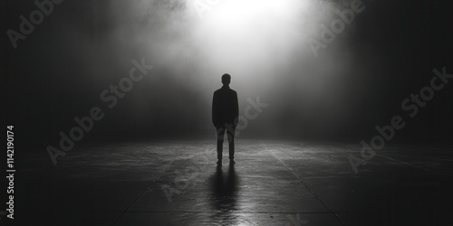 Man is standing in a dark room