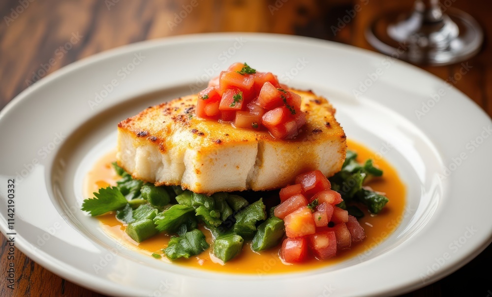 Delicious fish dish with fresh salsa on top Delicious fish dish with fresh salsa on top