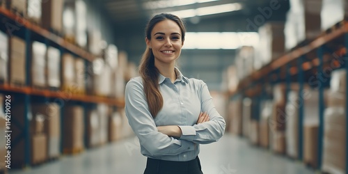 Portrait of a female logistics specialist standing in a warehouse