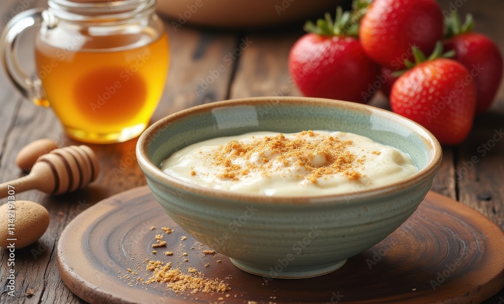Delicious yogurt with honey and strawberries Delicious yogurt with honey and strawberries