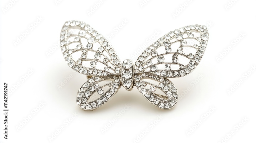 Fototapeta premium Elegant Silver Butterfly Brooch with Sparkling Clear Stones