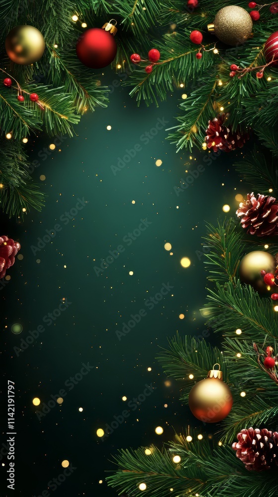 Christmas background design concept with beautiful decors and tree branch. christmas wallpaper. Ultra realistic. Photorealistic Christmas background design concept with beautiful decors and tree branch. christmas wallpaper. Ultra realistic. Photorealistic
