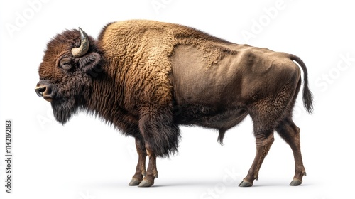 Realistic profile view of American bison against white background photo