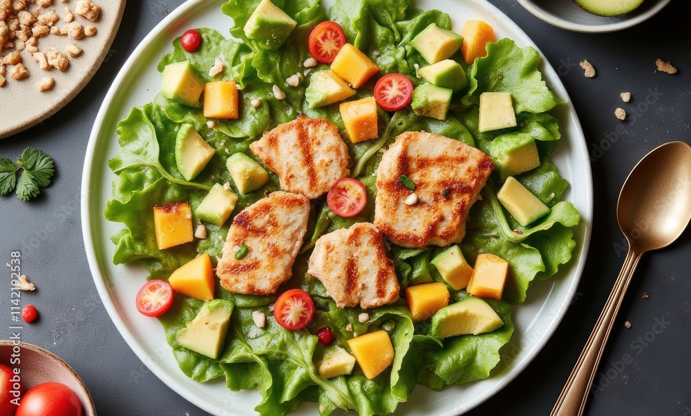 Colorful grilled chicken salad plate Colorful grilled chicken salad plate