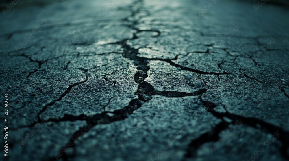 Fototapeta premium Cracked Asphalt Road Surface Showing Extensive Damage