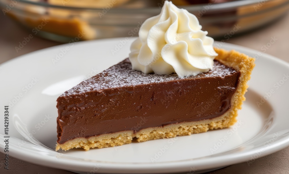 Delicious chocolate pie slice with cream Delicious chocolate pie slice with cream