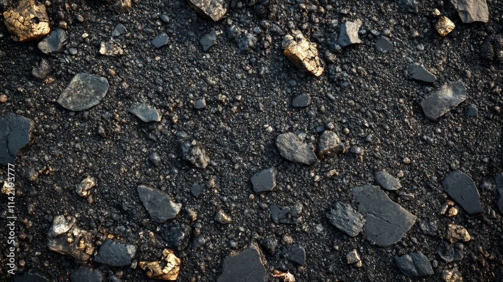 Dark Surface With Embedded Rocks And Gold Flecks Dark Surface With Embedded Rocks And Gold Flecks