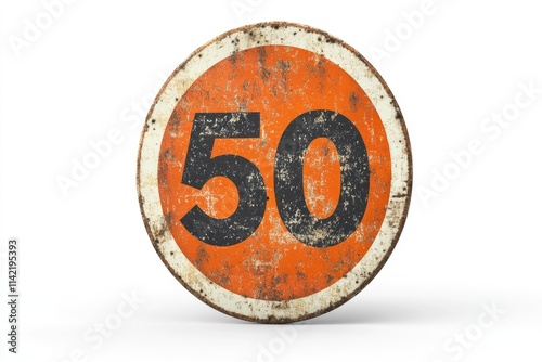 Rusty 50 speed limit road sign shows maximum allowed speed photo