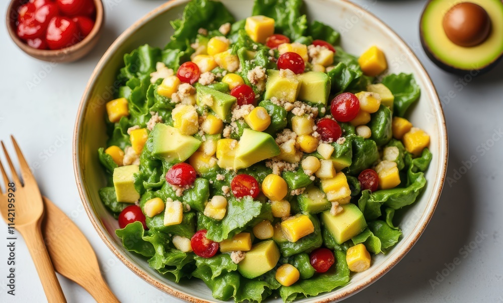 Fresh green salad with vibrant toppings Fresh green salad with vibrant toppings