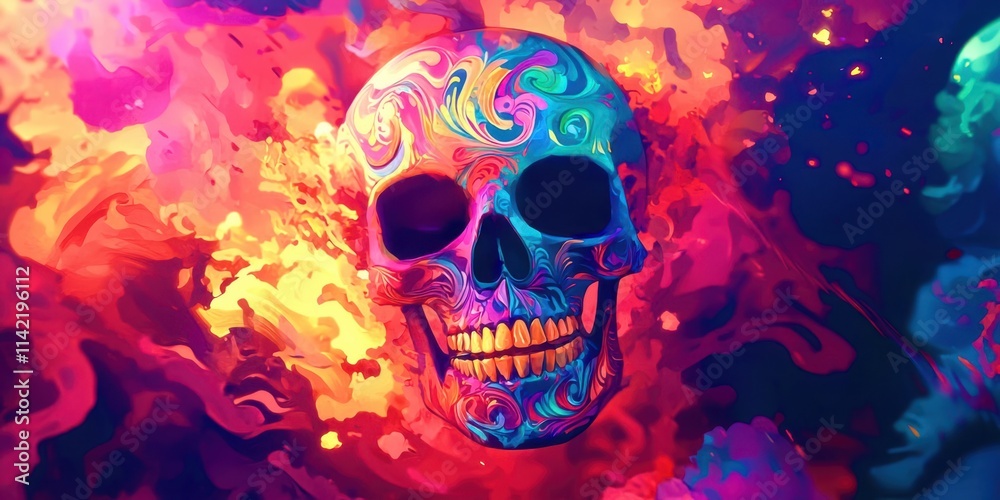 Colorful skull with a smile on it Colorful skull with a smile on it