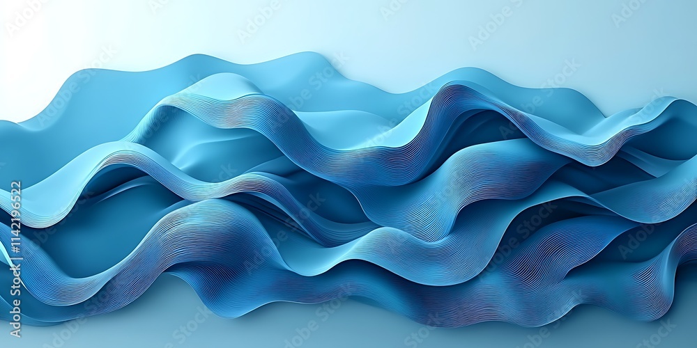 Fototapeta premium Abstract blue wave pattern, flowing fabric texture background.