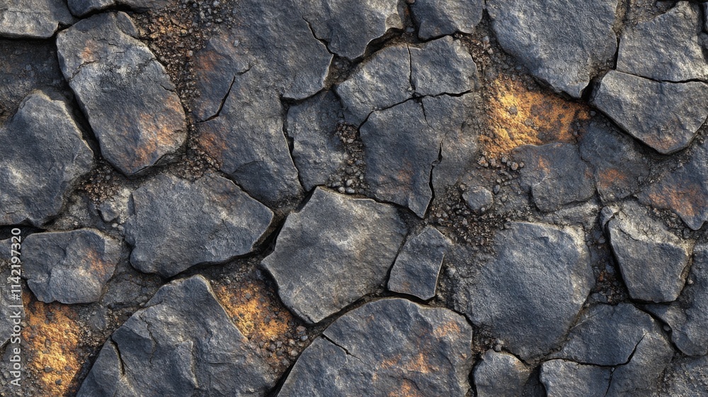 Cracked Dark Stone Surface With Orange Accents Cracked Dark Stone Surface With Orange Accents