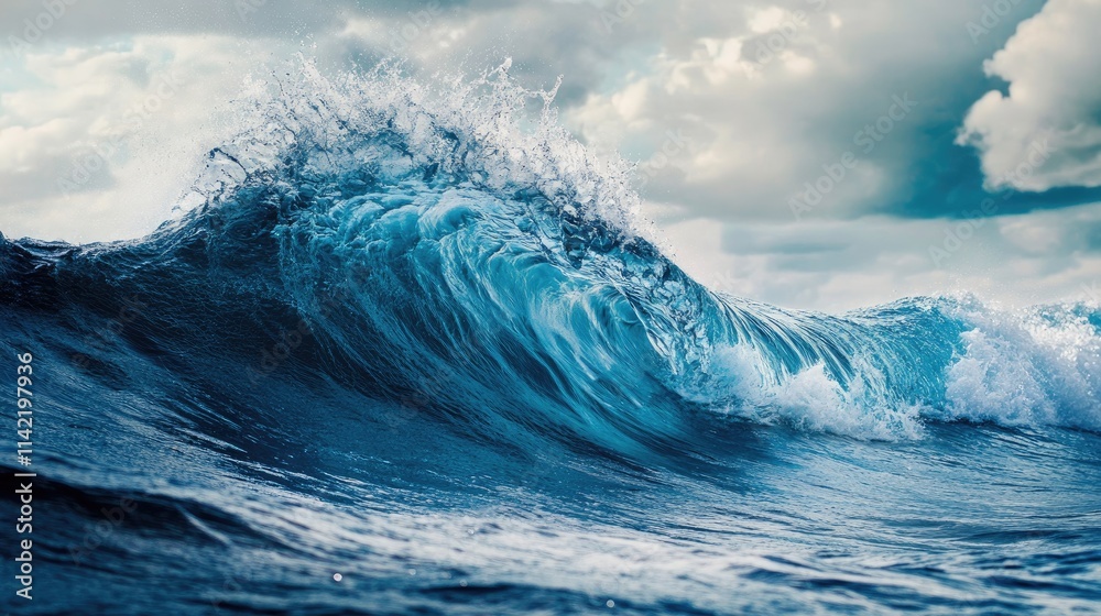 Powerful Ocean Wave Crashing on Calm Water Under Dramatic Clouds Powerful Ocean Wave Crashing on Calm Water Under Dramatic Clouds