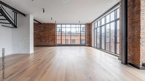 Wallpaper Mural Spacious Modern Loft Interior with Large Windows and Wood Floor Torontodigital.ca