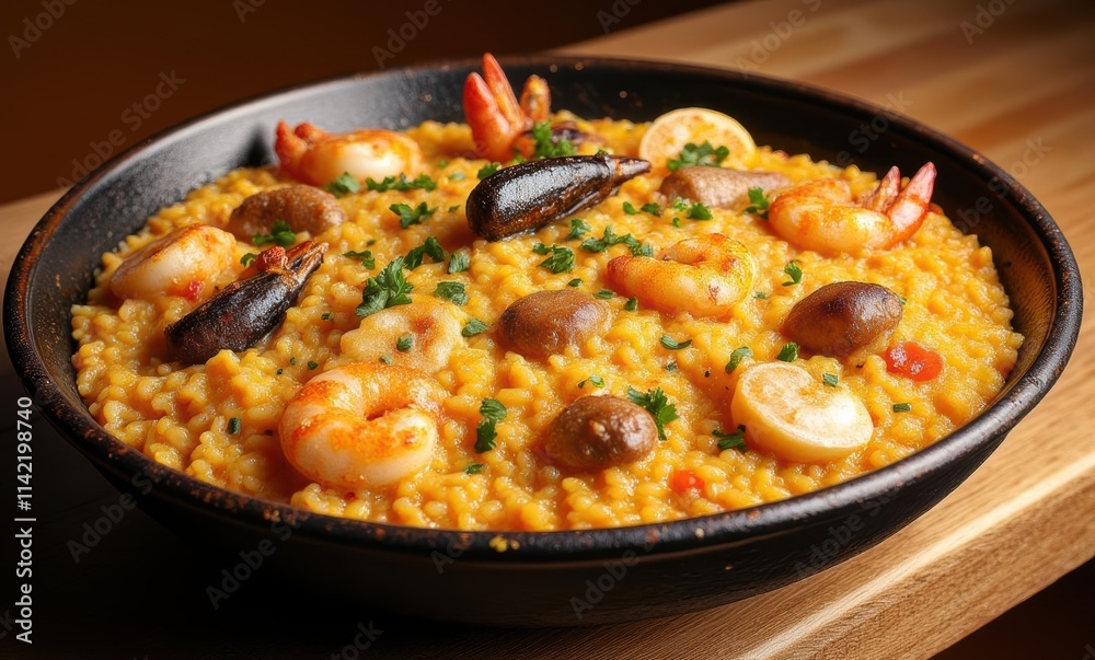 Delicious seafood paella in vibrant colors Delicious seafood paella in vibrant colors