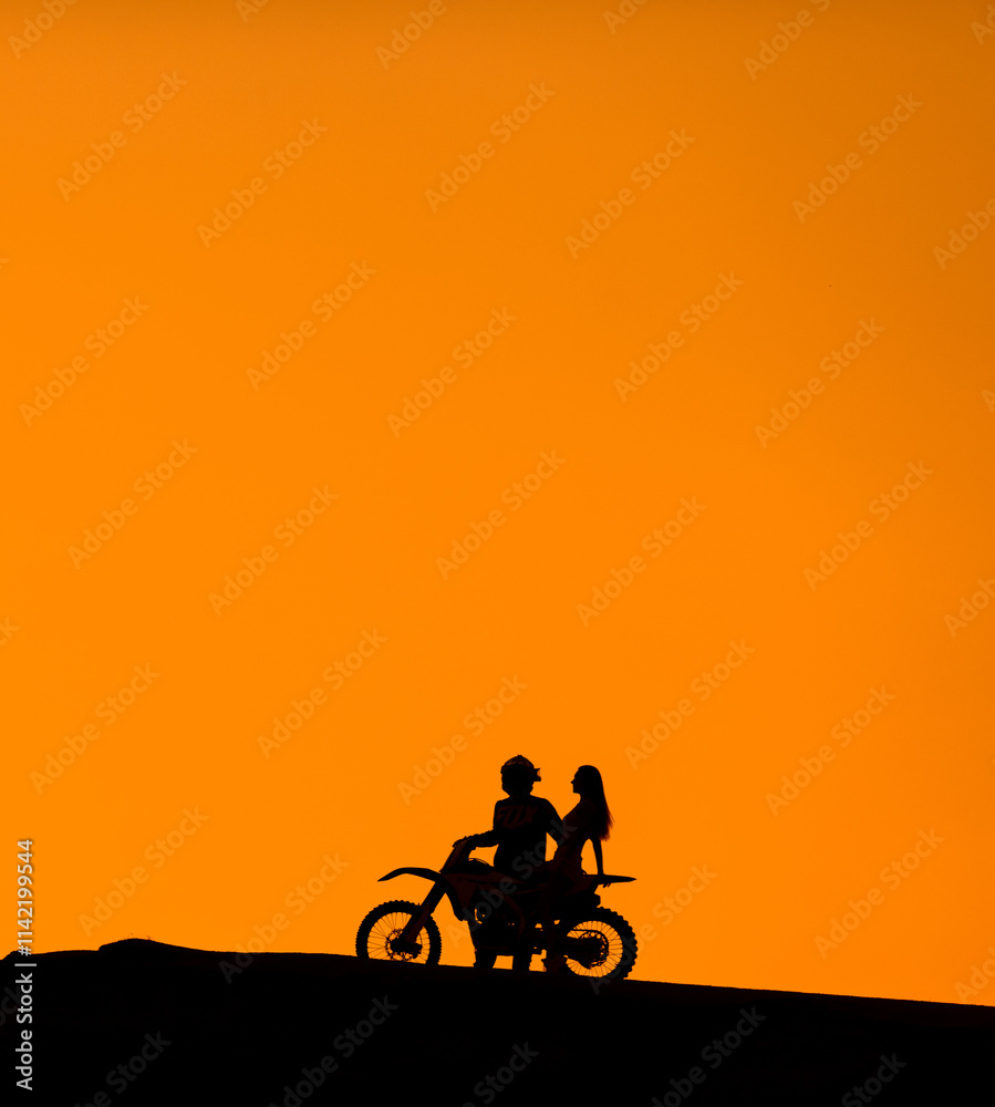Silhouette of a girl and a man on a motorcycle. Silhouette of a couple and a motorcycle at sunset. Silhouette of a motorcycle racer and a girl at sunset. Silhouette of a girl and a man on a motorcycle. Silhouette of a couple and a motorcycle at sunset. Silhouette of a motorcycle racer and a girl at sunset.