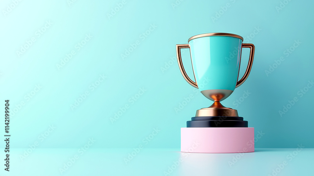 Bright trophy on a pastel background symbolizes achievement and success. Bright trophy on a pastel background symbolizes achievement and success.