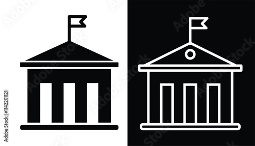 Government building vector icon set in black and white color. capitol, political building vector icon.