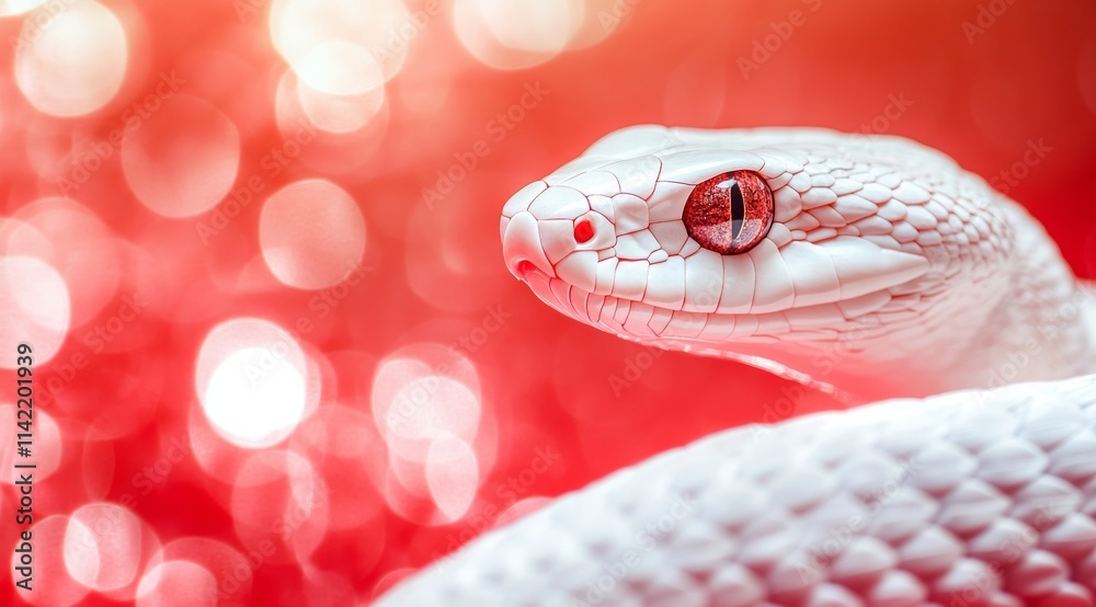 Fototapeta premium Albino Snake with Red Eye on Bokeh Background