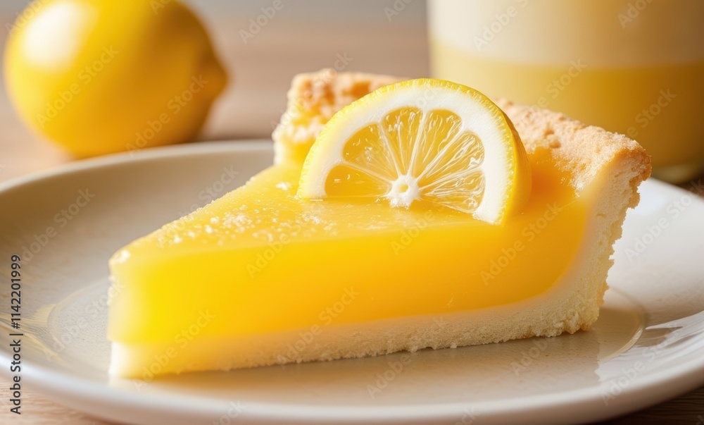 Slice of vibrant lemon pie dessert Slice of vibrant lemon pie dessert