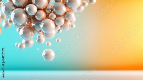 Wallpaper Mural Featuring floating orbs, the image displays a captivating gradient of teal and orange hues, representing balance and artistic movement in a serene composition. Torontodigital.ca