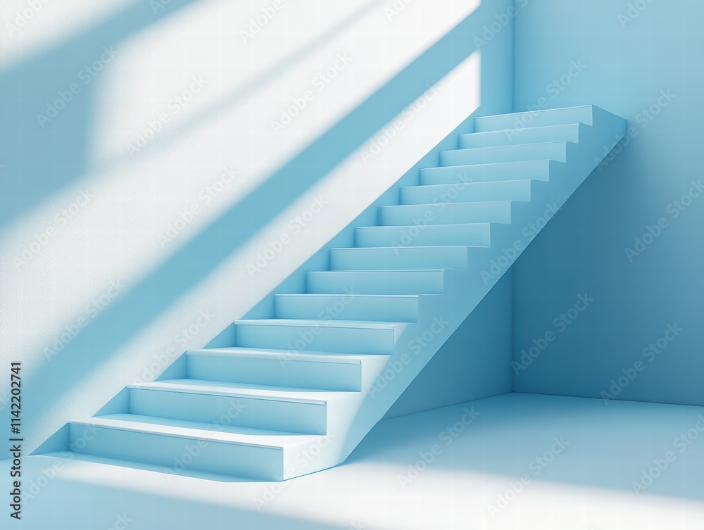 Obraz premium Minimalistic Blue Staircase Design in a Modern Space Architectural Photography Soft Ambiance