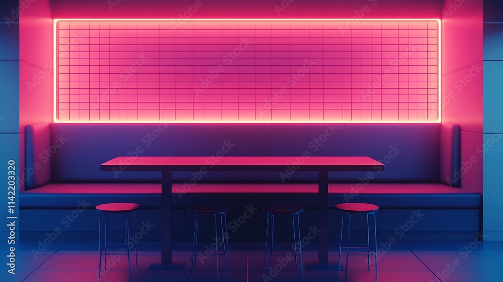 Stylish Neon Pink-Filled Lounge Booth with Sleek Contemporary Design : Generative AI Stylish Neon Pink-Filled Lounge Booth with Sleek Contemporary Design : Generative AI