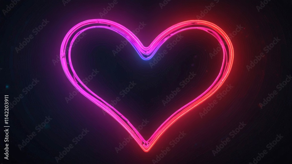 A glowing pink and purple neon heart shape illuminates a dark space, radiating warmth and affection, perfect for romantic settings. A glowing pink and purple neon heart shape illuminates a dark space, radiating warmth and affection, perfect for romantic settings.