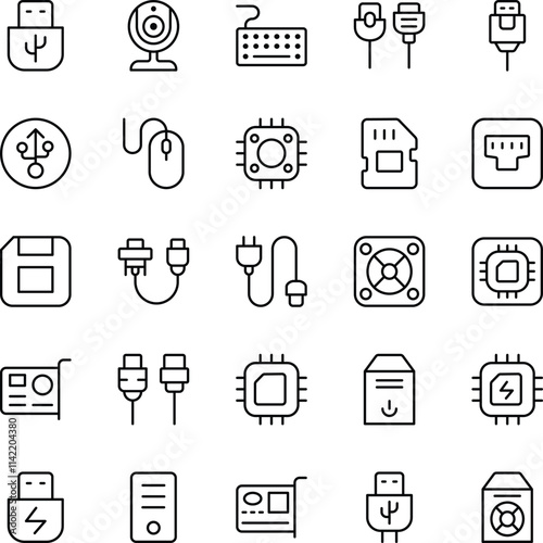 Computer Parts Outline Vector Flat Icons Pack
