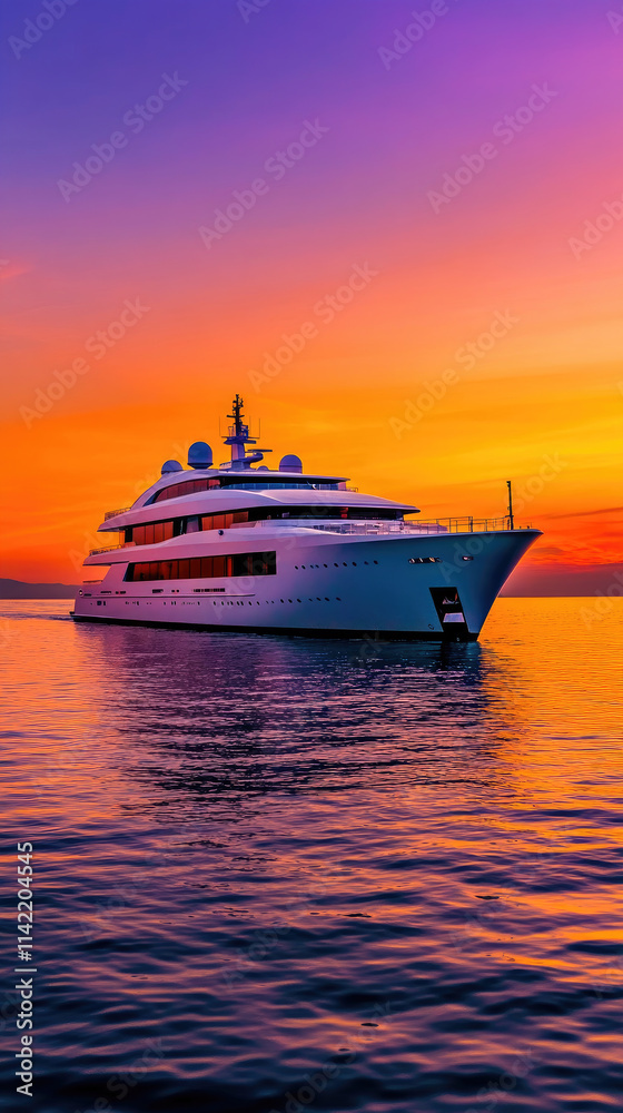 Luxury yacht floating at sunset on calm waters. Luxury yacht floating at sunset on calm waters.