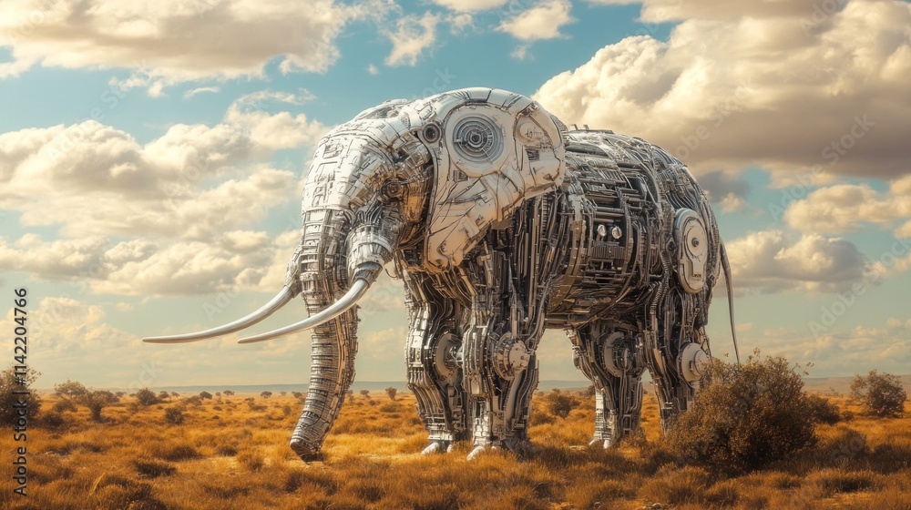 Fototapeta premium Mechanical Elephant in a Surreal Landscape