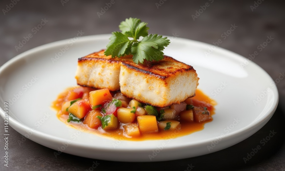 Grilled fish served with vibrant salsa Grilled fish served with vibrant salsa