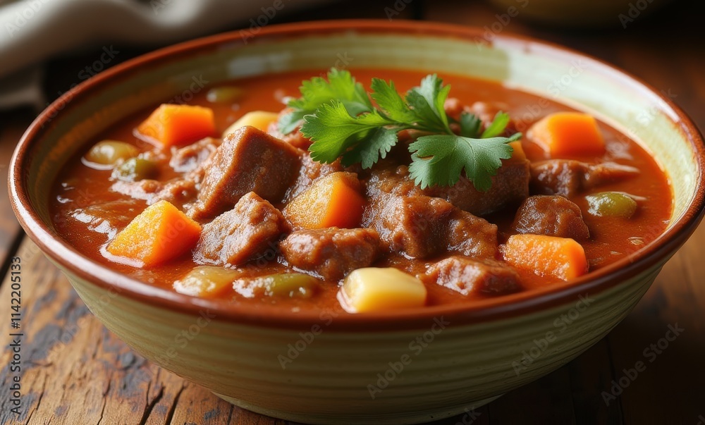 Hearty beef stew in a rustic bowl Hearty beef stew in a rustic bowl