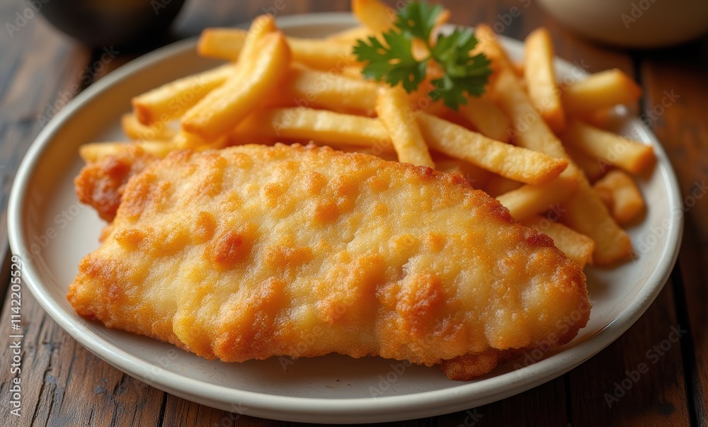 Crispy fish fillet with golden fries Crispy fish fillet with golden fries