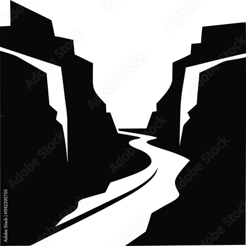 Canyon Silhouette Vector for Mountain, Desert, and Nature-Themed Designs