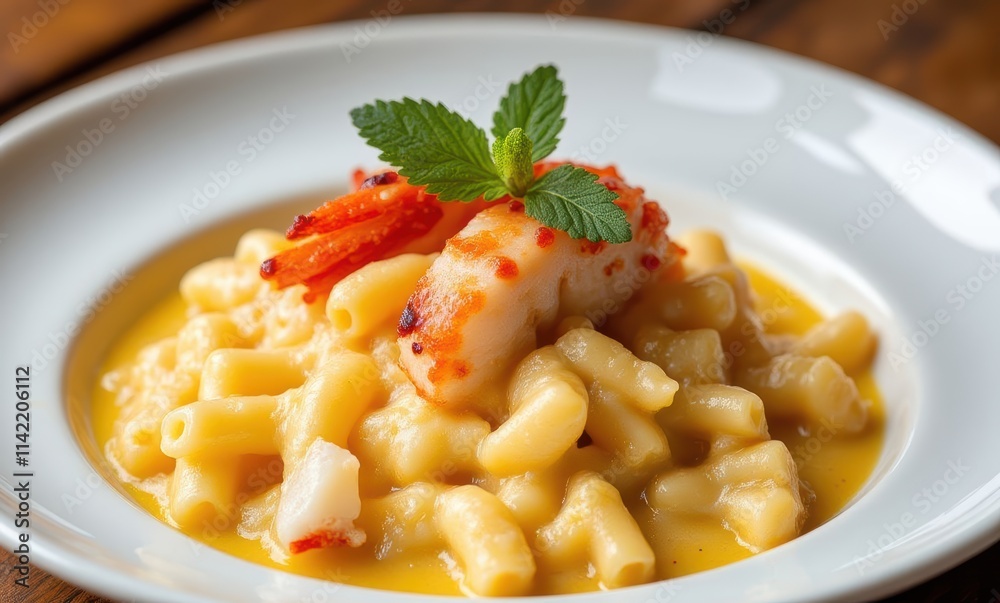 Delicious pasta dish with shrimp garnish Delicious pasta dish with shrimp garnish