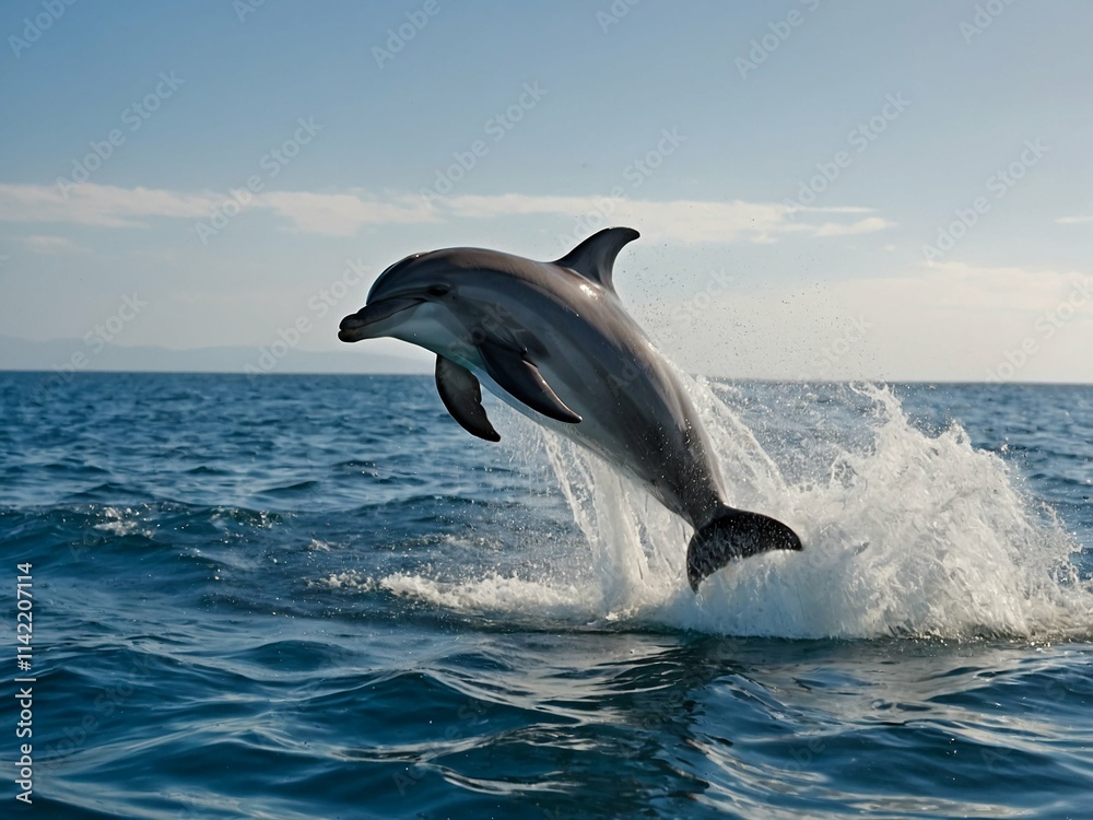 happy dolphin jumping out of the sea against the sky with splashes happy dolphin jumping out of the sea against the sky with splashes