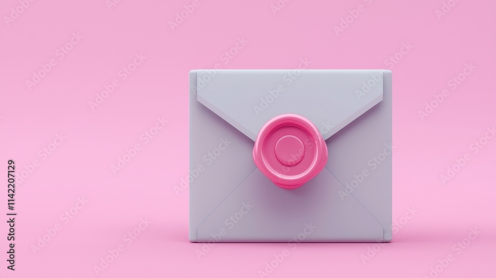 Envelope with pink wax seal on a pink background. Envelope with pink wax seal on a pink background.