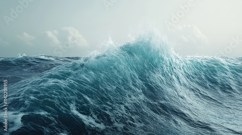 Majestic Turbulent Ocean Waves Under Bright Cloudy Sky photo