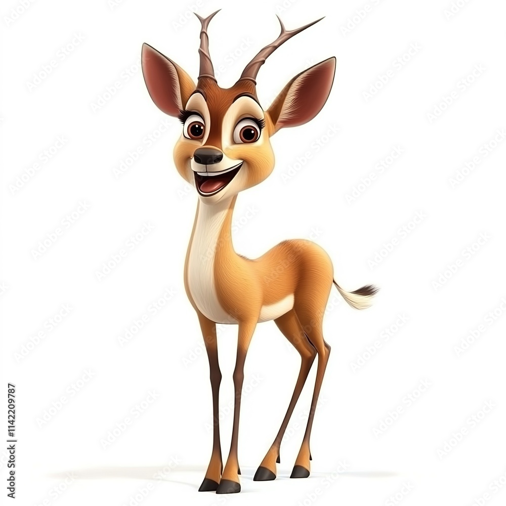 A full-body shot of a smiling antelope against a white background A full-body shot of a smiling antelope against a white background