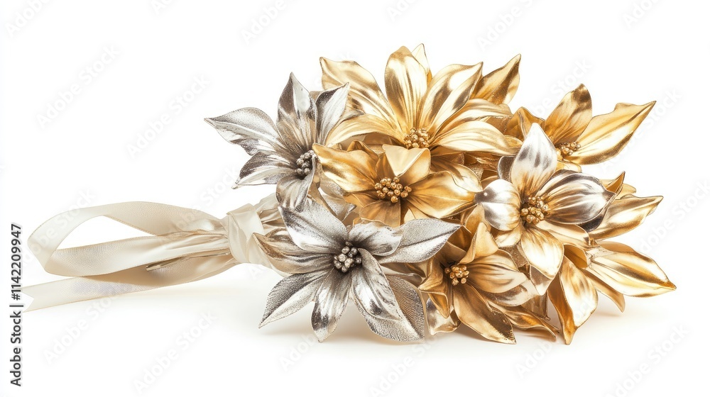 Naklejka premium Elegant Metallic Floral Arrangement with Golden and Silver Blooms