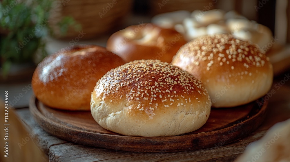 Freshly Baked Bread Loaves on a Wooden Platter Freshly Baked Bread Loaves on a Wooden Platter