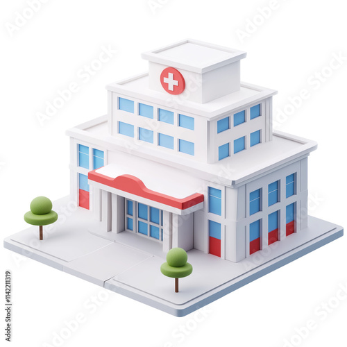 3D icon of hospital building isolated on transparent background