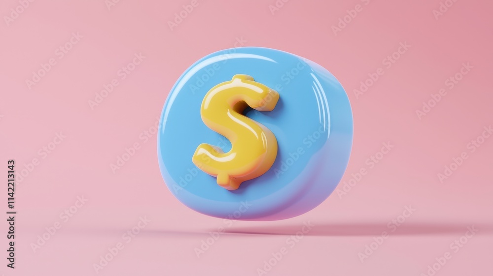 Colorful dollar sign on a round coin against a pink background. Colorful dollar sign on a round coin against a pink background.