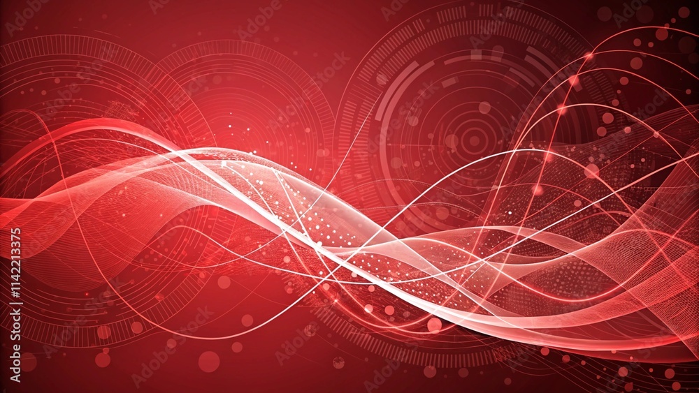 Naklejka premium Abstract red background with dynamic curves and waves of digital technology